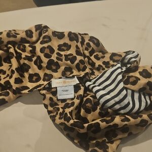 Tory Burch Leopard Print Scarf with Stripes